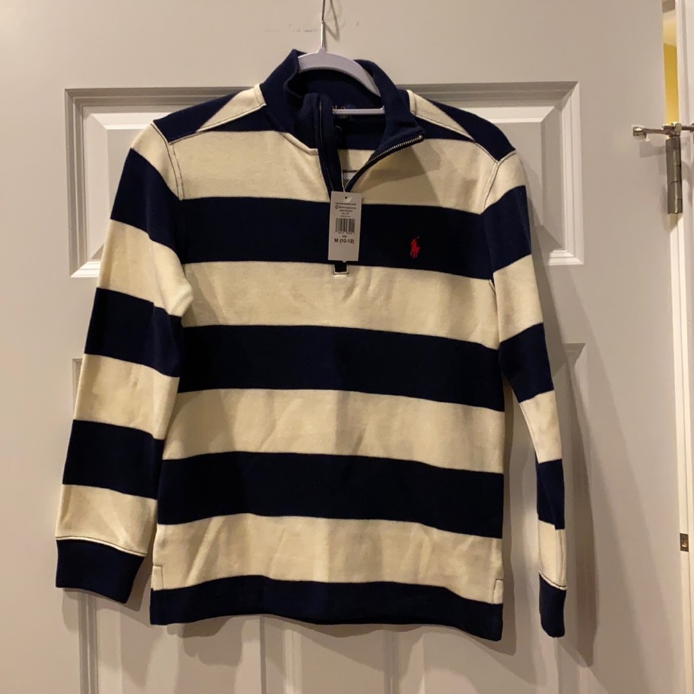 Boys polo navy and white pullover